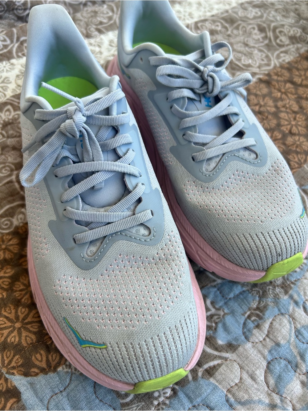 Hoka Women’s Light Blue & Pink Running Sneakers with Lime Accents - Picture 4 of 6